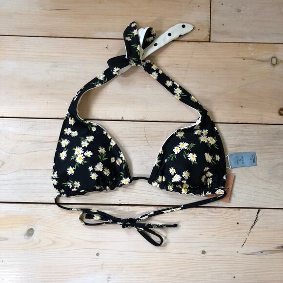 Shade & Shore NWT Women's Reversible Print Halter Bikini Top Daisy Polka Dot XL - Picture 2 of 11